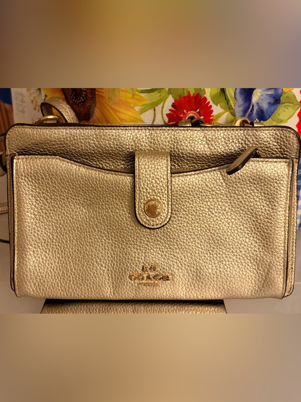 Coach Gold Pebbled Leather Crossbody with card zipper wallet